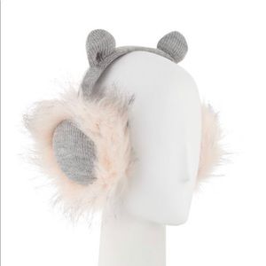 Karl Lagerfel Kitty Faux-Fur Earmuffs. Pink/Gray